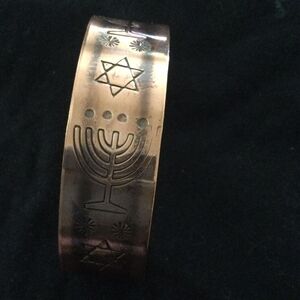Copper Bracelet with Star and Menorah Design